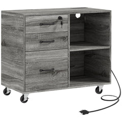 Mobile Printer Stand with Charging Station USB Ports Locking Filing Cabinet for A4 Letter Size Grey