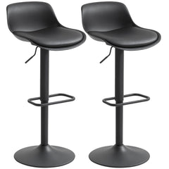 Counter Height Bar Stools Set of 2, Streamlined Bar Chairs with Adjustable Height and Swivel PU Leather Seat, Black