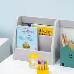 2Pcs Kids Desk and Chair Set with Whiteboard, Storage, Shelves, Grey