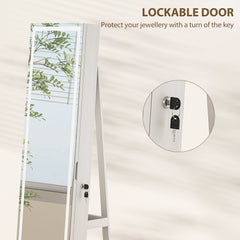 Jewelry Cabinet with Full Length Lockable Mirror, Standing Jewelry Armoire Organizer with LEDs, White