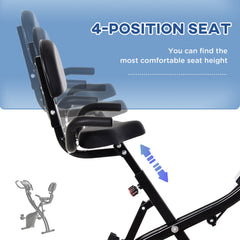 3 in 1 Folding Exercise Bike, Foldable Stationary Bike with 8-Level Magnetic Resistance, Adjustable Seat, Black