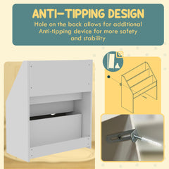 Kids Bookshelf with 3 Tier Display Shelves, Drawer for Nursery, Grey