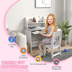 Kids Desk and Chair Set for 5-8 Year Old with Storage, Study Table and Chair for Children, Grey