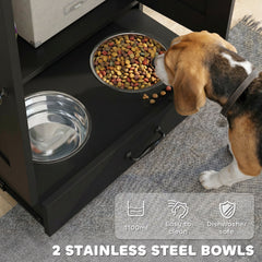 Pet Food Storage Container Dog Feeding Station w/ Adjustable Panel, Hooks, for Medium Sized Dogs, Black