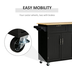 Modern Kitchen Island, Utility Kitchen Serving Cart with 2 Storage Drawers & Cabinets for Dining Room, Black