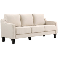 3 Seater Sofa, Modern Couch with Pocket Spring, Linen Upholstered, Thick Padded, Beige