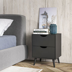 Modern Bedside Table, Nightstand with 2 Drawers and Pine Wood Legs for Bedroom, Living Room, White