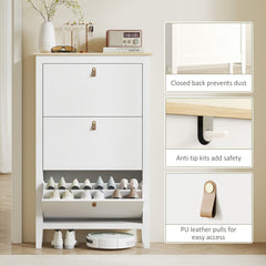 Narrow Shoe Cabinet with 2 Flip Drawers, Adjustable Shelves for Entryway, Holds 10-14 Pairs, White