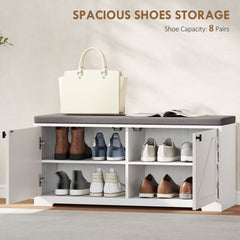 Shoe Storage Bench with Padded Seat, Entryway Bench Holds up to 352 lb, Shoe Organizer, 8 Pairs, Light Grey