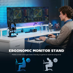 79 inch Gaming Desk with RGB Lights, Computer Table with Power Outlets & USB Ports, Keyboard Tray and 2 Drawers, Black