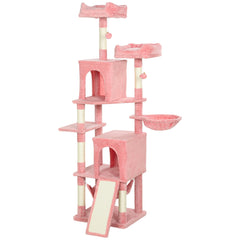 Cat Tree, 70" Multi-Level Cat Tower with 2 Condos, 2 Perches, Hammock, Toy Balls, Scratching Posts and Board, Dark Grey
