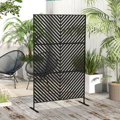 6.5FT Decorative Outdoor Divider, Metal Privacy Screen with Stand, Triangle Style, Black