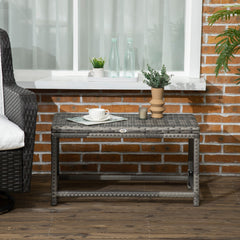Patio Wicker End Table, Outdoor PE Rattan Side Table, with Plastic Board Under the Full Woven Table Top for Patio, Garden, Balcony, Mixed Brown