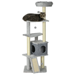 57.5" Cat Tree with Scratching Posts, Large Cat Tower for Indoor Cats with Bed, House, Toys, Grey