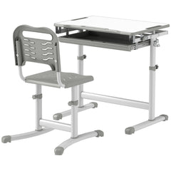 Height Adjustable Study Table and Chair Set with Drawer, Pen Slot, Tiltable Desktop, Hook, Blue