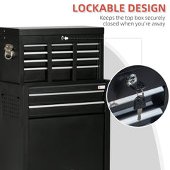 6-Drawer Tool Chest Set with 4 Wheels, Lockable Rolling Tool Box and Storage Cabinet for Garage Factory Workshop, Black