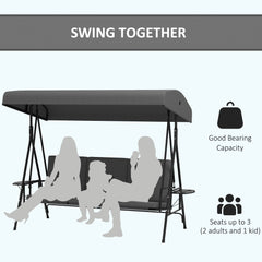 3-Seat Outdoor Porch Swing Patio Swing with Adjustable Canopy, Side Tray, Removable Cushion for Garden, Poolside, Blue