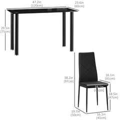 Dining Table and Chairs Set for 4, Modern 5 Pieces Kitchen Table Set with Glass Table, Padded Seat and Steel Frame