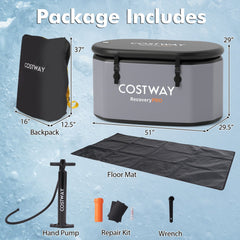 XL 129 Gal Oval Ice Bath Tub with Cover and Hand Pump for Athletes-Gray