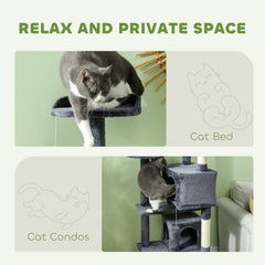 54" Cat Tree, Multi-Level Cat Tower with Scratching Posts, Cat Condos, Bed, Platforms, Ramp, Toy Ball, Beige