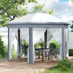 13' x 13' Pop Up Canopy Tent with Netting and Carry Bag, Instant Sun Shelter, Coffee and Beige