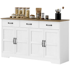 Sideboard Buffet Cabinet with Storage, Modern Coffee Bar Cabinet with 3 Drawers and Adjustable Shelves, Distressed Black