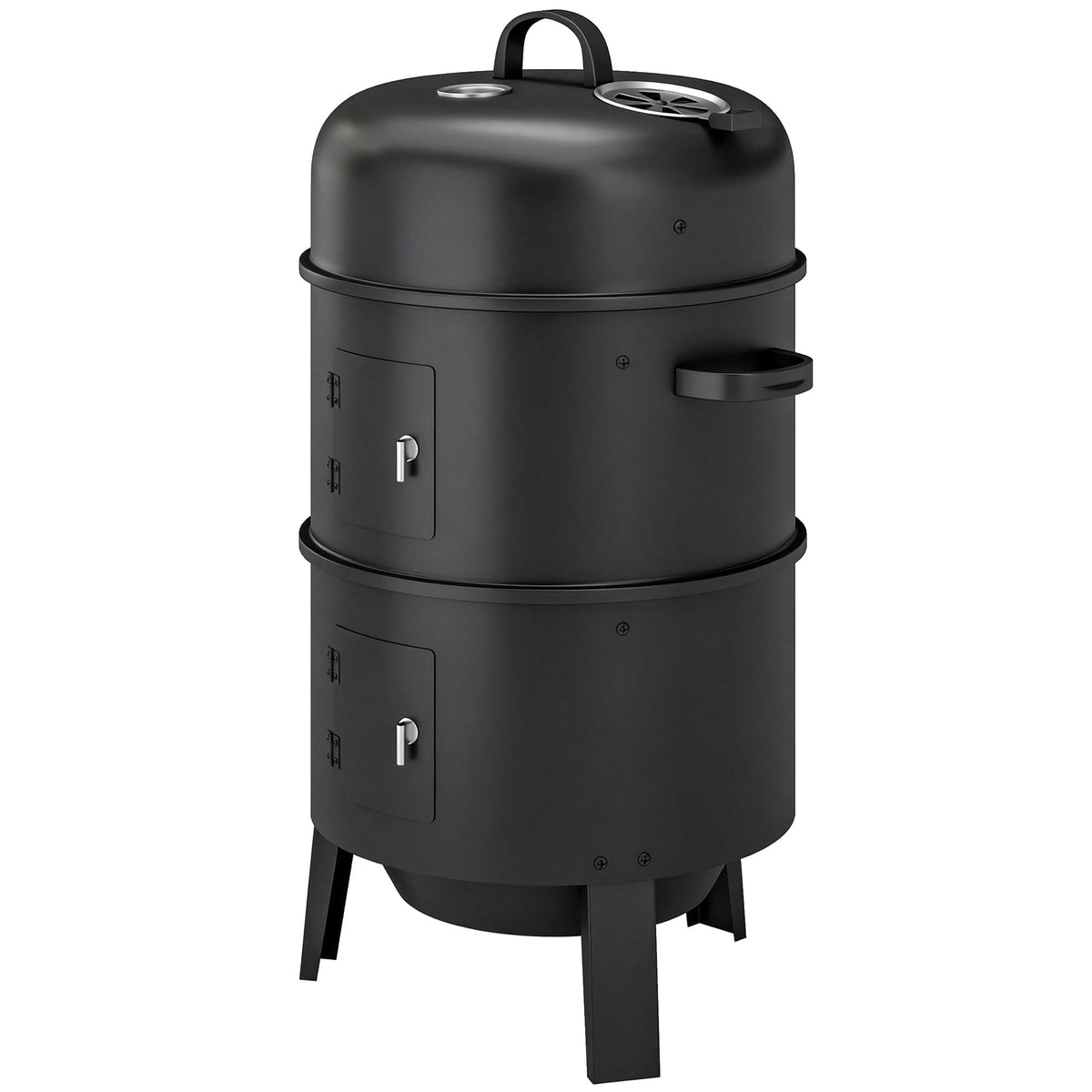 3-in-1 Vertical Charcoal Smoker with 2 Grill Grates, Built-in Thermometer, Adjustable Vent, 2 Doors