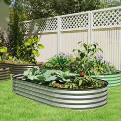 6' x 3' x 1' Large Outdoor Planter Box, Galvanized Raised Garden Bed with Metal Plant Stake, Silver
