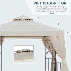 10' x 10' Patio Gazebo Outdoor, Canopy Shelter with Double-tier Roof, Pavilion Sidewalls for Garden Events, Brown