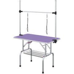 Adjustable Dog Grooming Table with 2 Safety Slings, Storage Basket, Black