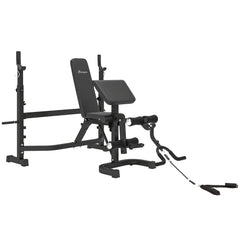 Weight Bench Stand with Squat Rack, Adjustable Olympic Bench, Multifunctional Arm Curl Pad, Leg Extension, Grey