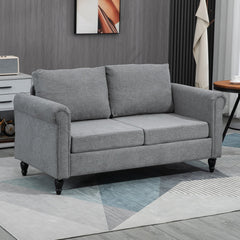 Vintage Loveseat, Upholstered Love Seat Furniture, Chenille-feel Fabric 2 Seater Sofa Couch with Rolled Arms, Gourd-Shaped Rubber Wood Legs for Living Room, Dark Grey