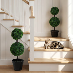 2 Ball Topiary Tree in Pot for Home Decor, Artificial Plant for Home Office, Living Room Decor, Dark Green