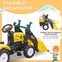 Front Loader Excavator Ride On Toy Pedal Control with 6 Wheels Controllable Bucket for 3 Years Old, Yellow