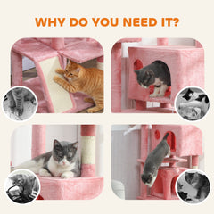 54" Cat Tree, Multi-Level Cat Tower with Scratching Posts, Cat Condos, Bed, Platforms, Ramp, Toy Ball, Beige