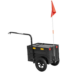 Bike Trailer with Foldable Storage Box and Lid, Quick Release Wheels, Reflective Stickers, Safety Flag