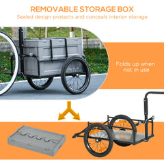 Steel Trailer for Bike, Bicycle Cargo Trailer with Foldable Storage Box and Safe Reflectors, Max Load 88LBS, Black