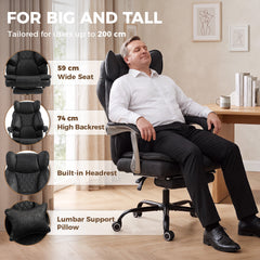Executive Office Chair, Leathaire Big and Tall Office Chair 400 lbs with Wide Seat, Reclining, Lumbar Support, Black