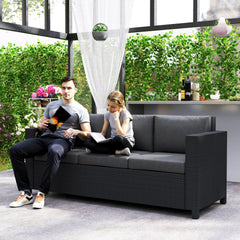 Deluxe 3 Seat Rattan Wicker Sofa Garden Outdoor Patio Furniture with Cushion, Cream White