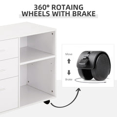 Modern Lateral Filing Cabinet, 3 Drawer File Cabinet for Letter and A4 Size Documents, Mobile, Printer Stand with Open Shelves, Rolling Wheels, Black