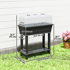 41L Self Watering Raised Garden Bed w/ Ventilation Transparent Lid Greenhouse, Planter Box w/ Storage Shelf, Black