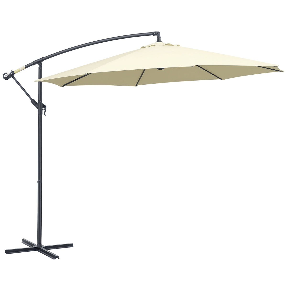 10' Deluxe Patio Umbrella Outdoor Market Parasol Banana Hanging Offset Sunshade Crank Cross Base Black