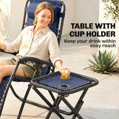 Zero Gravity Chair Set of 2 Patio Chair with Side Table Cupholders and Pillows for Pool, Backyard, Lawn, Black