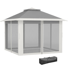 11' x 11' Pop Up Gazebo, Double Roof Foldable Height Adjustable Canopy Tent with Mesh Sidewalls, Carrying Bag, Beige