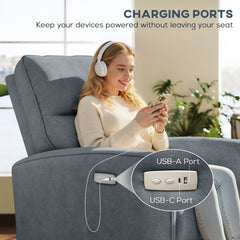 Power Recliner Chair, Dyed Fabric (Like Leathaire) Upholstered Recliner Chair with USB Ports, Footrest, Beige