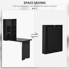 Wall Mounted Table Fold Out Convertible Desk, Multi-Functional Space Saving Computer Desk with Writing Floating Board for Students, White and Black