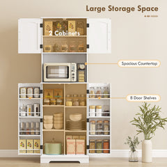 71.5" Tall Pantry Cabinet, Farmhouse Kitchen Storage Cabinet with Adjustable Shelves, 8 Door Spice Racks, Black