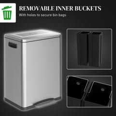 2x5.3 gal (2x20 L) Garbage Bin, Stainless Steel Garbage Can with Soft-Close Lid and Removable Inner Buckets, Black