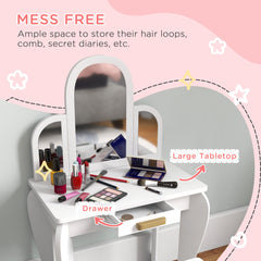 Kids Dressing Table and Chair Set, Girls Dressing Set, Makeup Desk with Drawer for 3-6 Years Old Kids, Pink