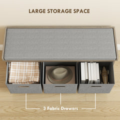Shoe Storage Bench with Seat, Entryway Bench Seat with Cushion, 3 Fabric Drawers for Hallway, Dark Grey